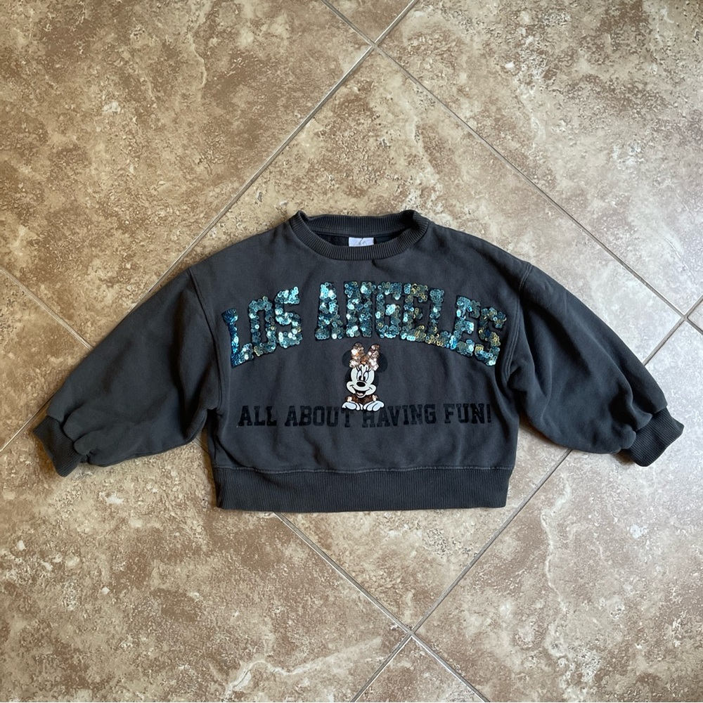 Zara Disney girls Minnie Mouse sequin Los Angeles kids Sweater Size 6 years